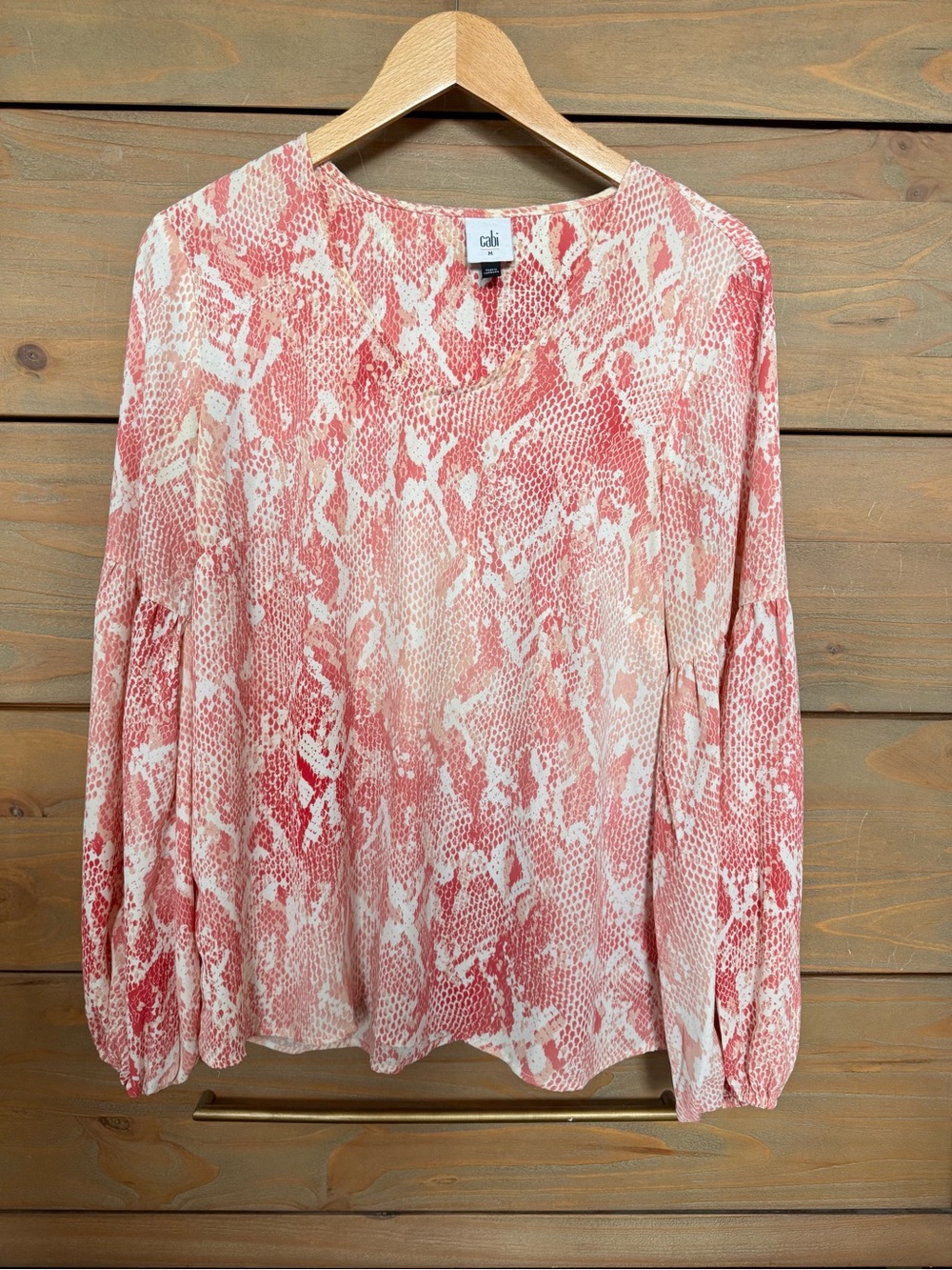 CAbi Coral Pink Snake-Print V-Neck Blouse